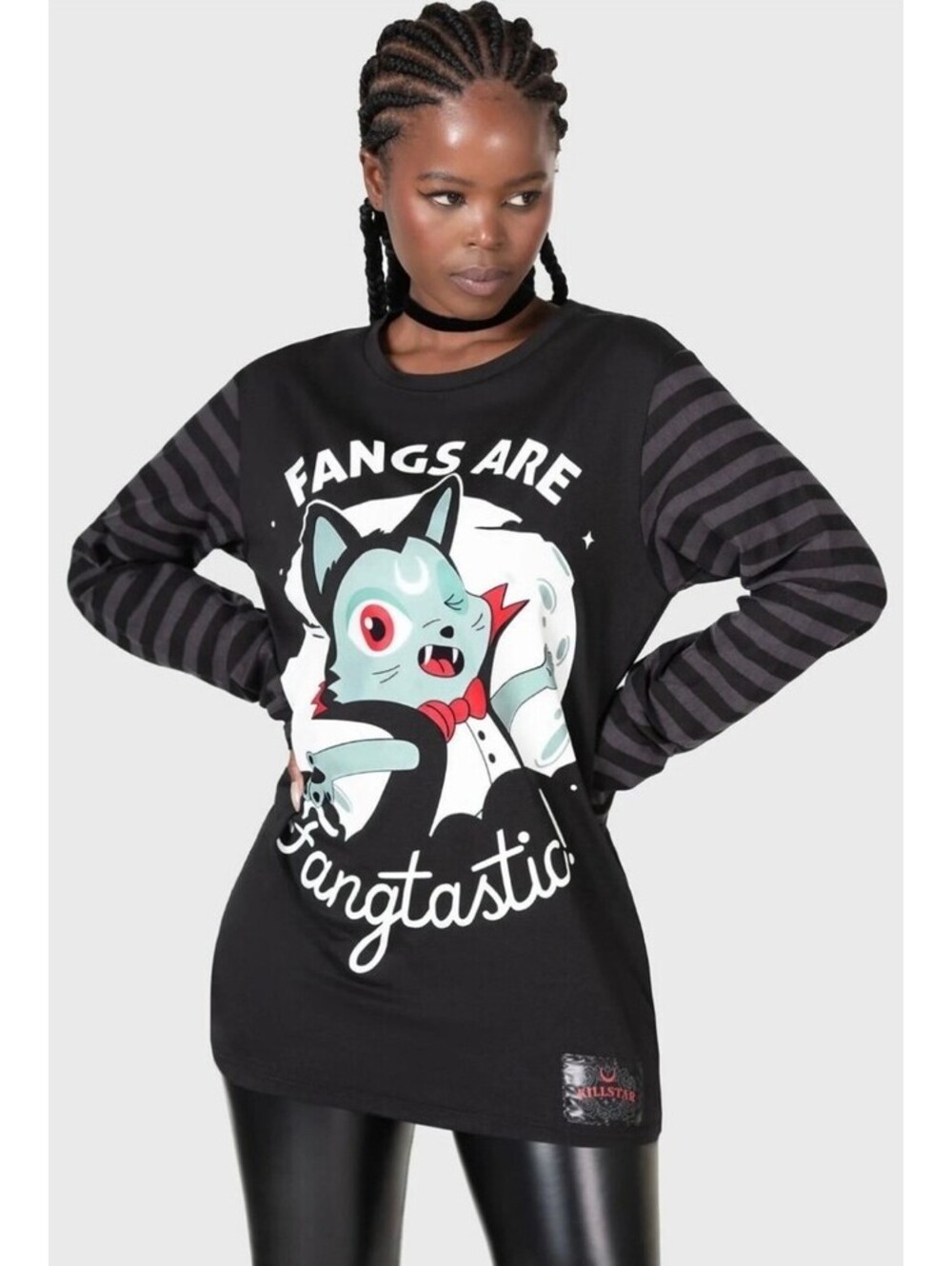 Killstar Fangtasy Long Sleeve Stripe Top Lil Vampurr Women's Size Large NEW